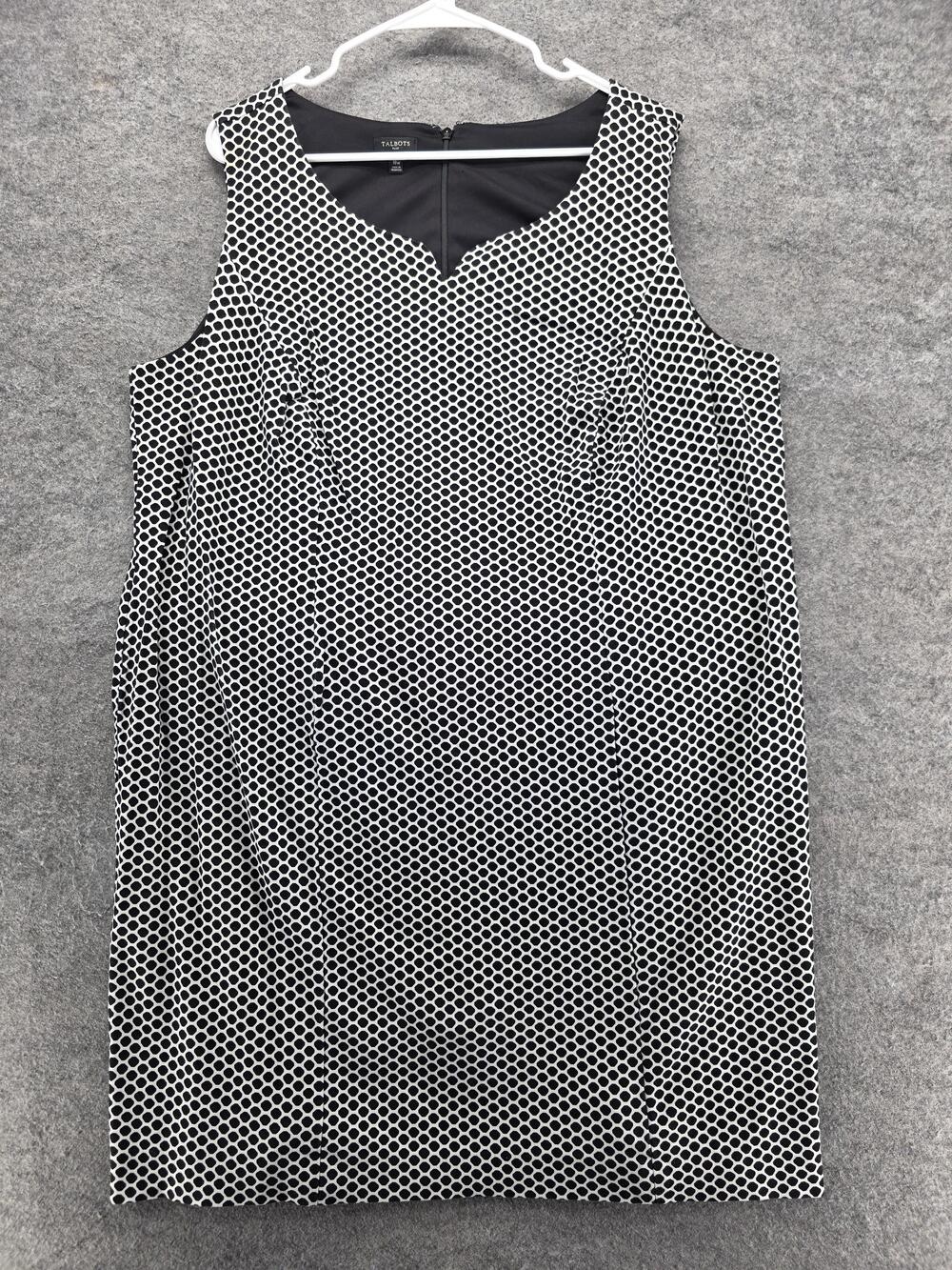 Talbots Dress Womens 18W Black Polka Dot Sheath Knee Length Lined V-Neck Zip
